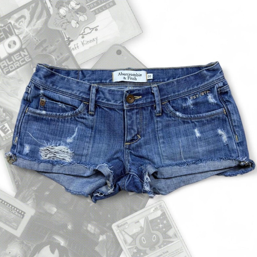 Vintage Y2K Blue Distressed Ripped Micro Mini Denim Shorts